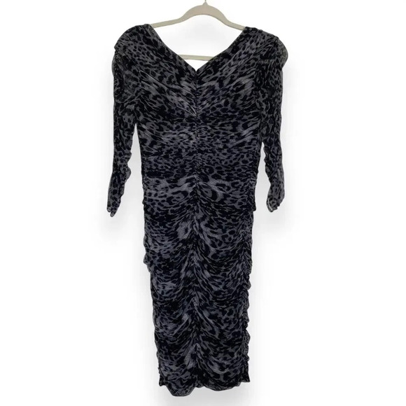 TADASHI SHOJI Leopard Print Graphite Gray Ruched Dress Size XS NWT Party - Picture 2 of 7